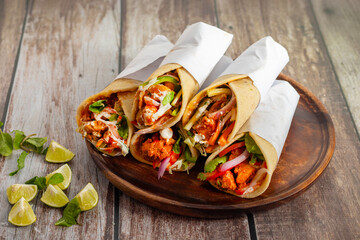Chicken shawarma roll is a Middle Eastern wrap made with spiced grilled chicken, garlic sauce,...