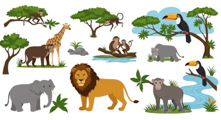 Obraz premium Cute Cartoon Safari Animals Collection