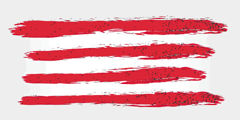 Set of four horizontal red paint brush strokes with rough edges and textured splatters isolated on white background for design and decoration elements