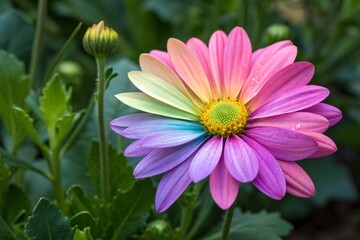 Obraz premium Vibrant Rainbow Daisy Flower Bloom in Garden