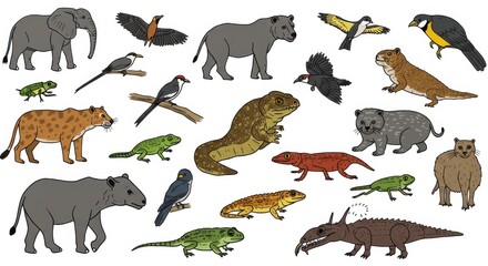 Fototapeta premium Diverse Cartoon Animal Illustration Set