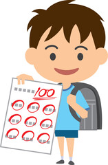 テストで満点のテストをとった小学生の男の子