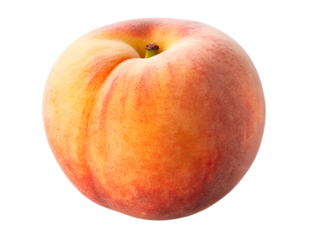 High-resolution PNG image of a ripe peach with soft fuzz texture, isolated on a transparent background. Perfect for packaging, food design, commercial use, and summer-themed visuals.