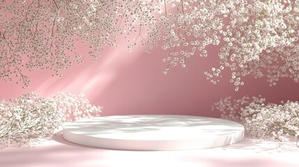 Minimalist Podium with Baby's Breath Floral Decorations