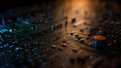 Close-up of a complex circuit board with intricate details