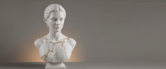 Marble Bust of a Woman with Kintsugi, showcasing the beauty in imperfection.