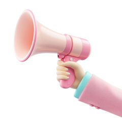 Charming 3D Hand Holding Pastel Pink Megaphone for Announcements