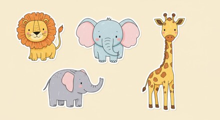 Fototapeta premium Cute Safari Animals Stickers