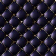 A truly opulent seamless background with a rich dark navy purple quilted texture, accentuated by luxurious golden stitching and prominent spherical gold buttons.