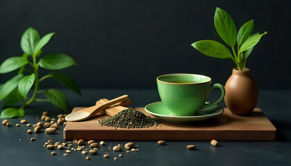 cup of tea with green leaves