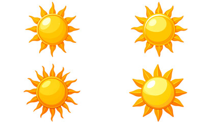 Collection of bright sun icons for summer weather design