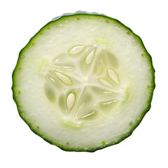 Fresh green round cucumber slice isolated on a transparent background