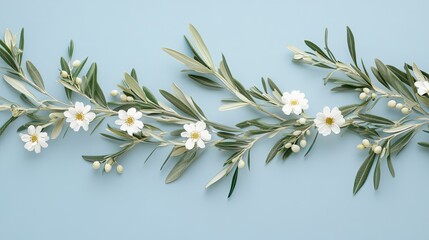 Delicate Floral Arrangement with White Flowers on Blue Background