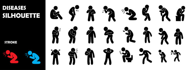 Naklejka premium Diseases Silhouette Vector Set – Medical and Health Risk Icons