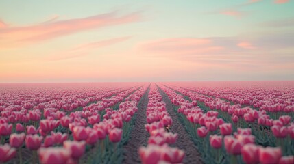 Tulip Field at Sunset, Netherlands Landscape