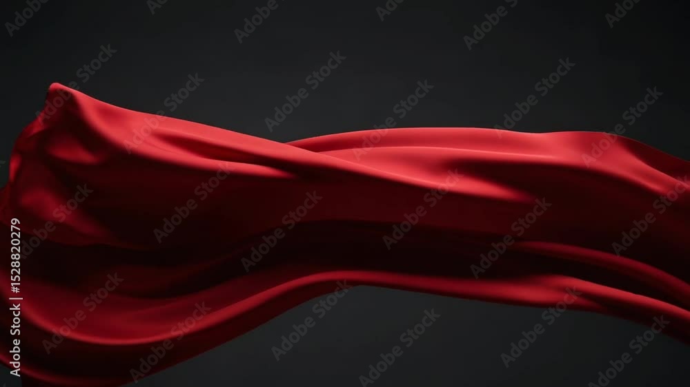 Poster flowing red fabric wave against a dark background with smooth motion