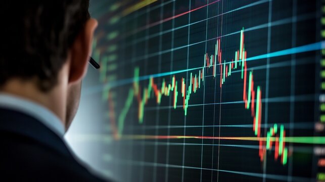 A financial analyst reviewing stock market chart data for investment portfolio growth and capital management overlay cut out on isolated transparent removed background