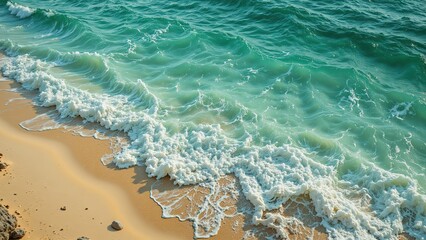 Tranquil Ocean Waves Gently Lapping Against Sandy Shoreline