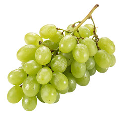 Lush bunch of sweet green table grapes isolated on a transparent background