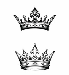 Set of Two Vintage Engraved Crowns Illustrations