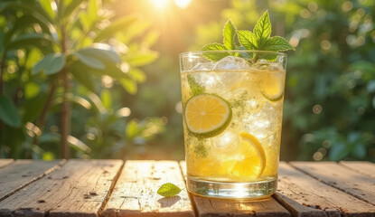 Refreshing Summer Drink on a Wooden Table