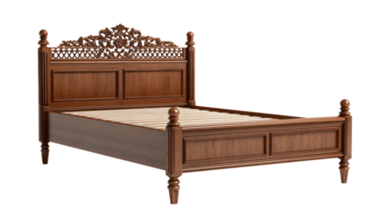a wooden bed. isolated, transparent background