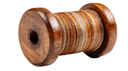 a wooden spool of thread. isolated, transparent background