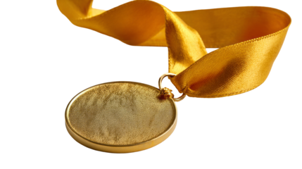 a gold medal with ribbon. isolated, transparent background
