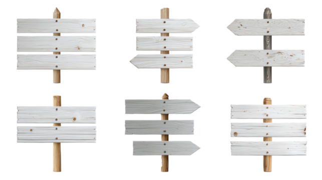 signposts with arrows pointing in different directions isolated, transparent background