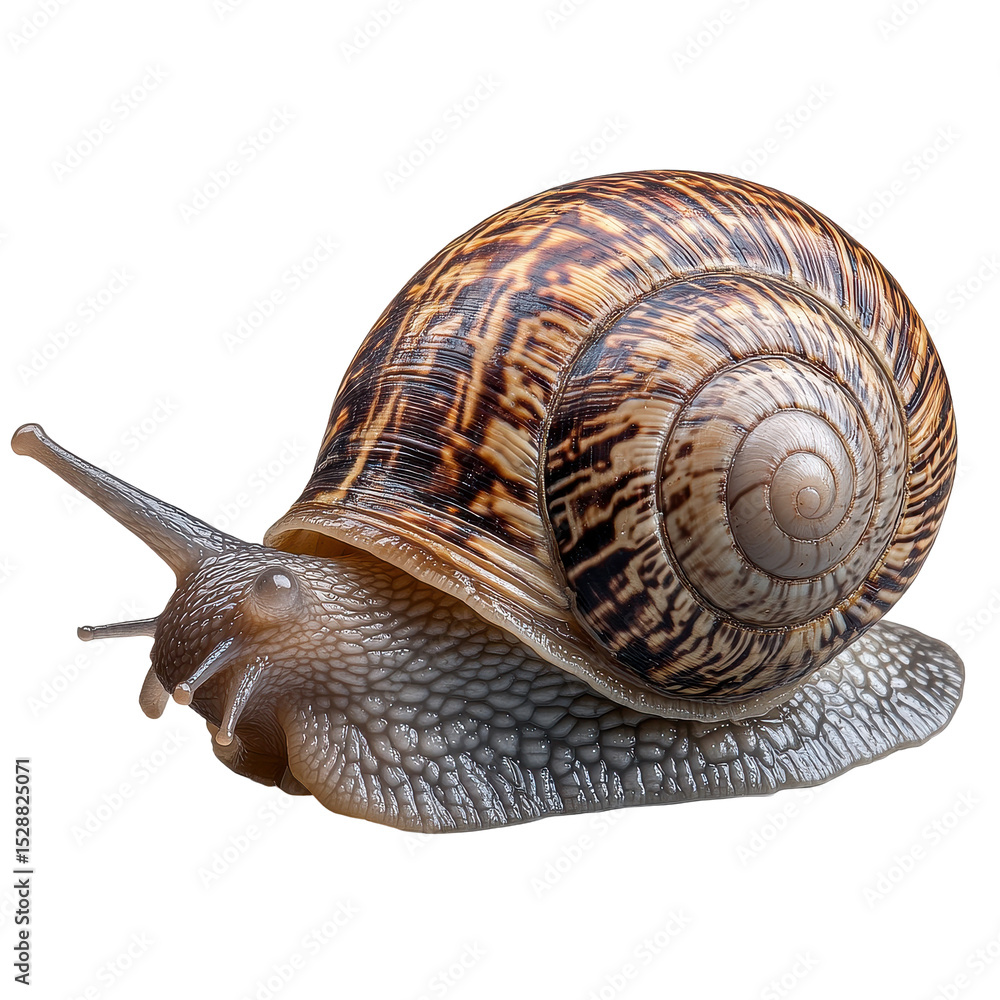 Fototapete snail crawling slowly on a transparent background showcasing intricate shell patterns and texture, s