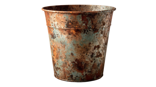 an old, rusted metal bucket isolated, transparent background
