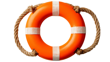 a lifebuoy with a rope handle isolated, transparent background
