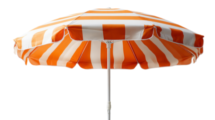 a beach umbrella with orange and white stripes isolated, transparent background