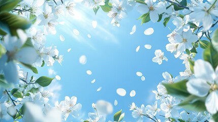 White Blossom Tree Flowers Against Blue Sky