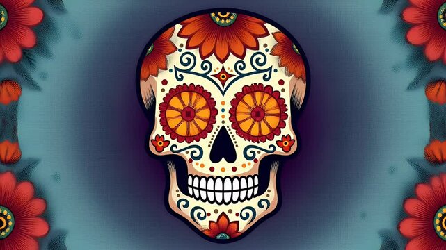 Artistic Cultural Icon: Decorative Sugar Skull Design for Day of the Dead Celebrations and Various Creative Uses