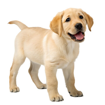 Cute and playful yellow lab puppy dog isolated on a transparent background