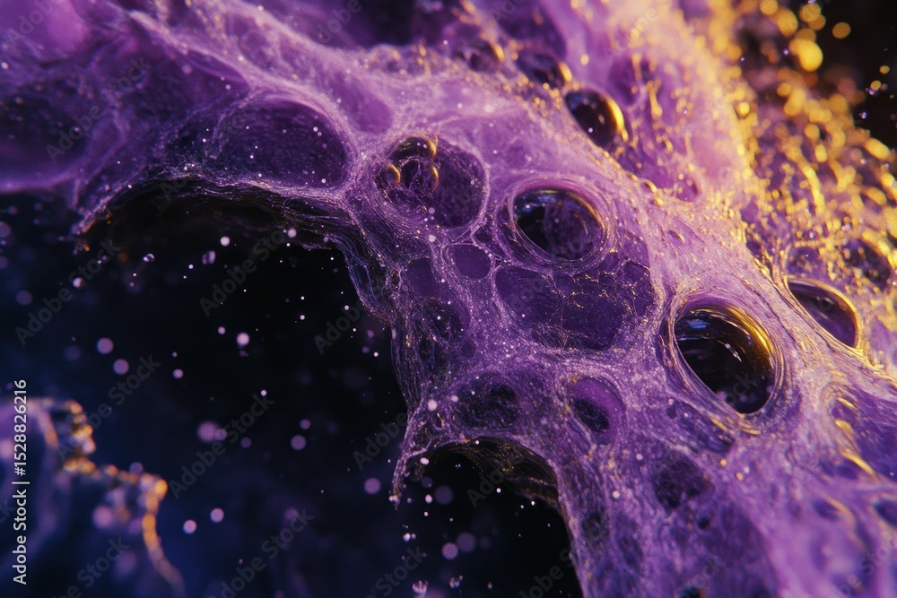 Poster exploring the vibrant textures and colors within the depths of outer space phenomena, a close up vie