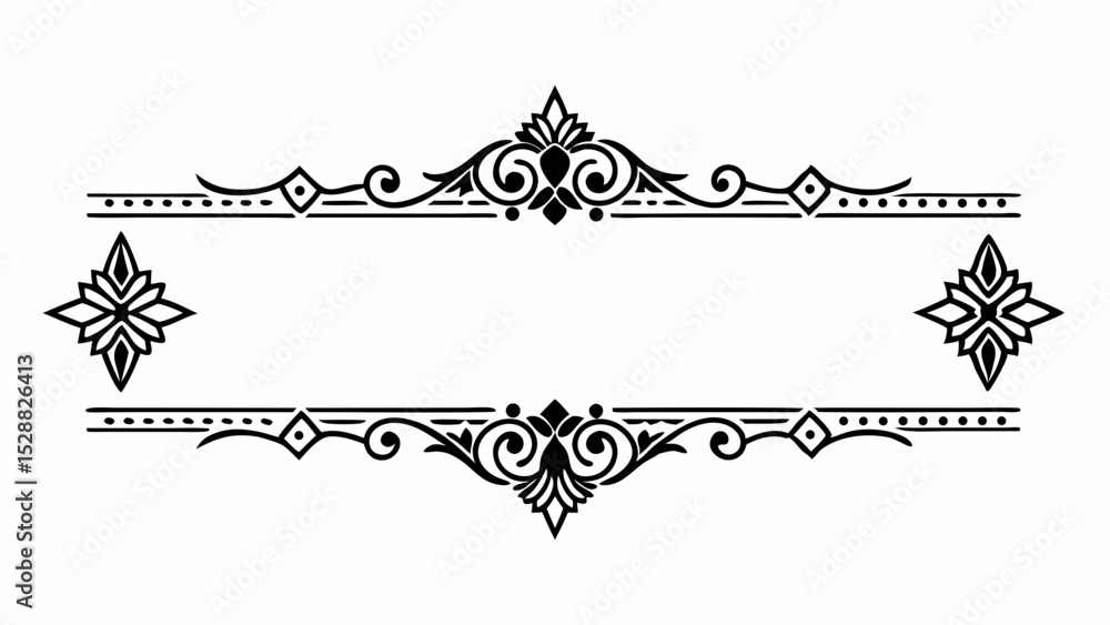 Poster decorative frame with floral elements and geometric accents creating an elegant border design for te