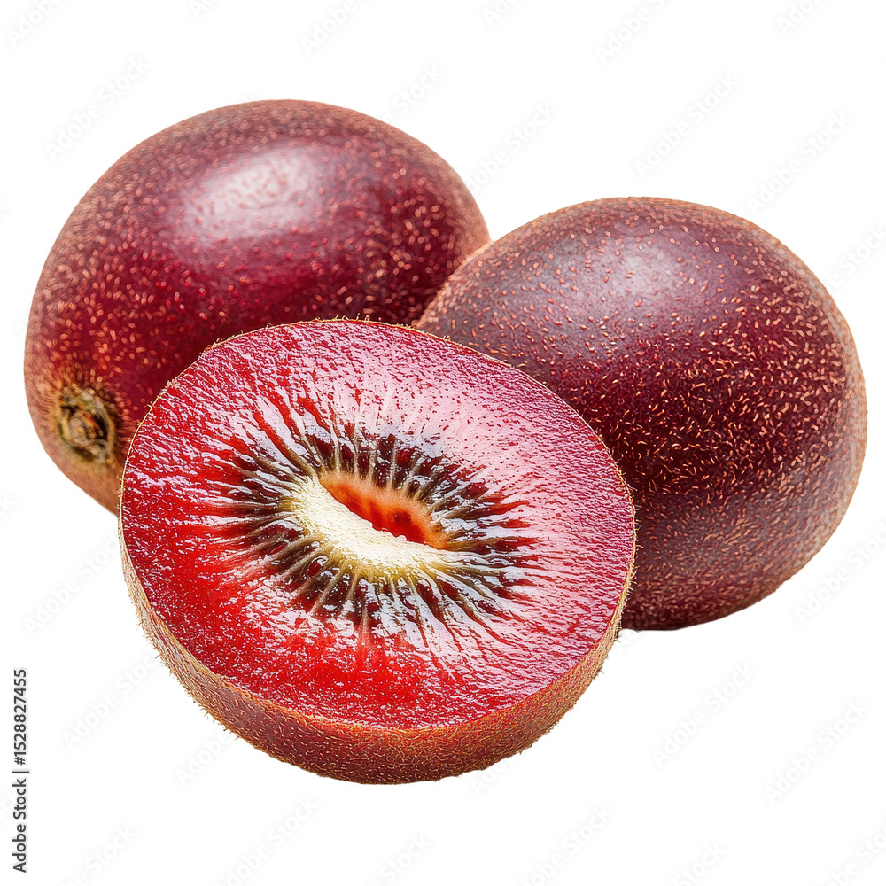 Poster red kiwi fruit isolated on a transparent background showcasing its vibrant color and unique texture,