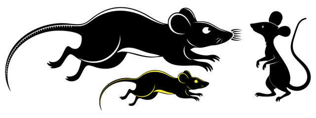 Realistic vector rat silhouette. Rodent illustration for graphic elements. Wildlife mouse vector illustration for graphic design element. Realistic vector mouse silhouette on white background