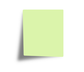 Green office paper sticker with bent corner with shadow. Post-it on transparent background
