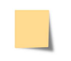 Yellow office paper sticker with bent corner with shadow. Post-it on transparent background