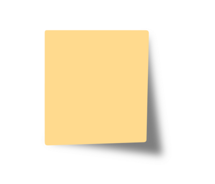 Yellow office paper sticker with bent corner with shadow. Post-it on transparent background