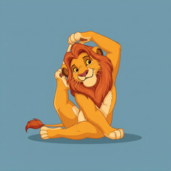 Playful Lion Cartoon Character Practicing Yoga Pose, Celebrating International Yoga Day.