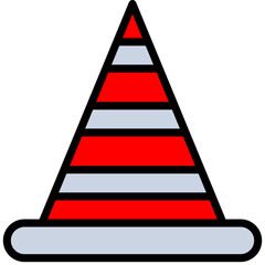 Road Cone Outline Flat Design Icon, Safety at Workplace Outline Flat Design Icon.