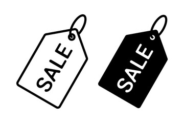 Vector isolated Sale Tag icon set in black outline and fill