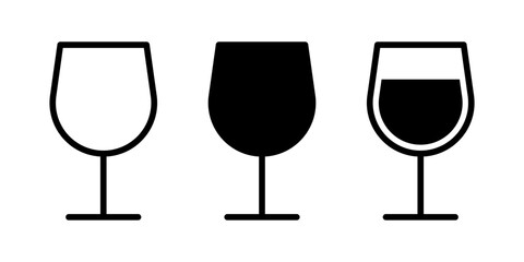 Vector isolated Wine Glass icon set in black outline and fill