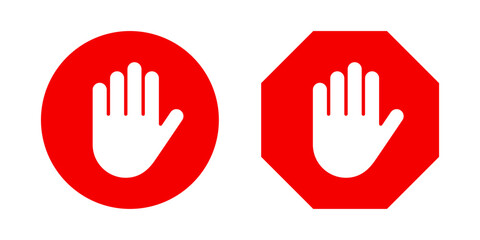 Vector isolated Stop Hand icon set in red and white color