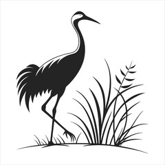 silhouette crane on white background