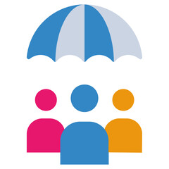 People Under Umbrella Flat Icon, Insurance Flat Design Style Illistration